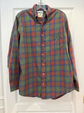 The Andover Shop Viyella Red Blue Green Flannel Button Down Cotton Wool Blend
